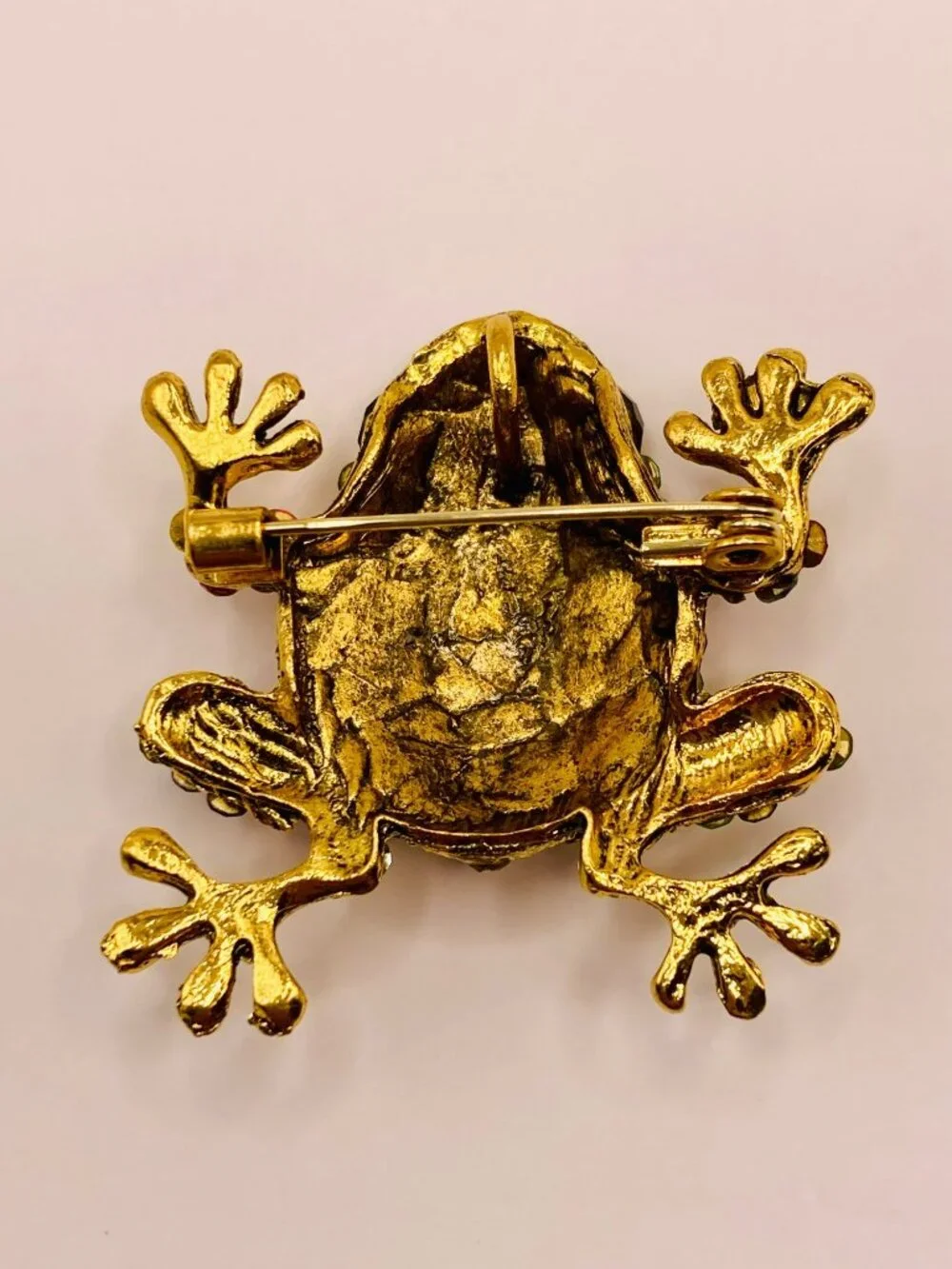 Colorful Rhinestone Frog Brooch Pin Gold-Tone Multicolor -48B